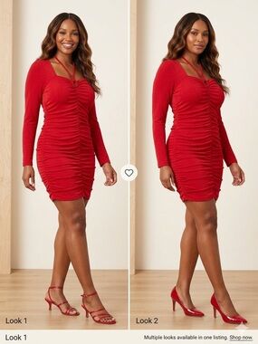 BCX Vibrant Red Ruched Long-Sleeve Bodycon Dress